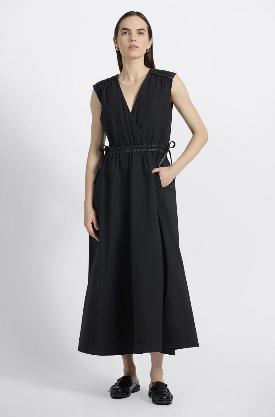 Derek Lam Eros Leather Trim Poplin Dress