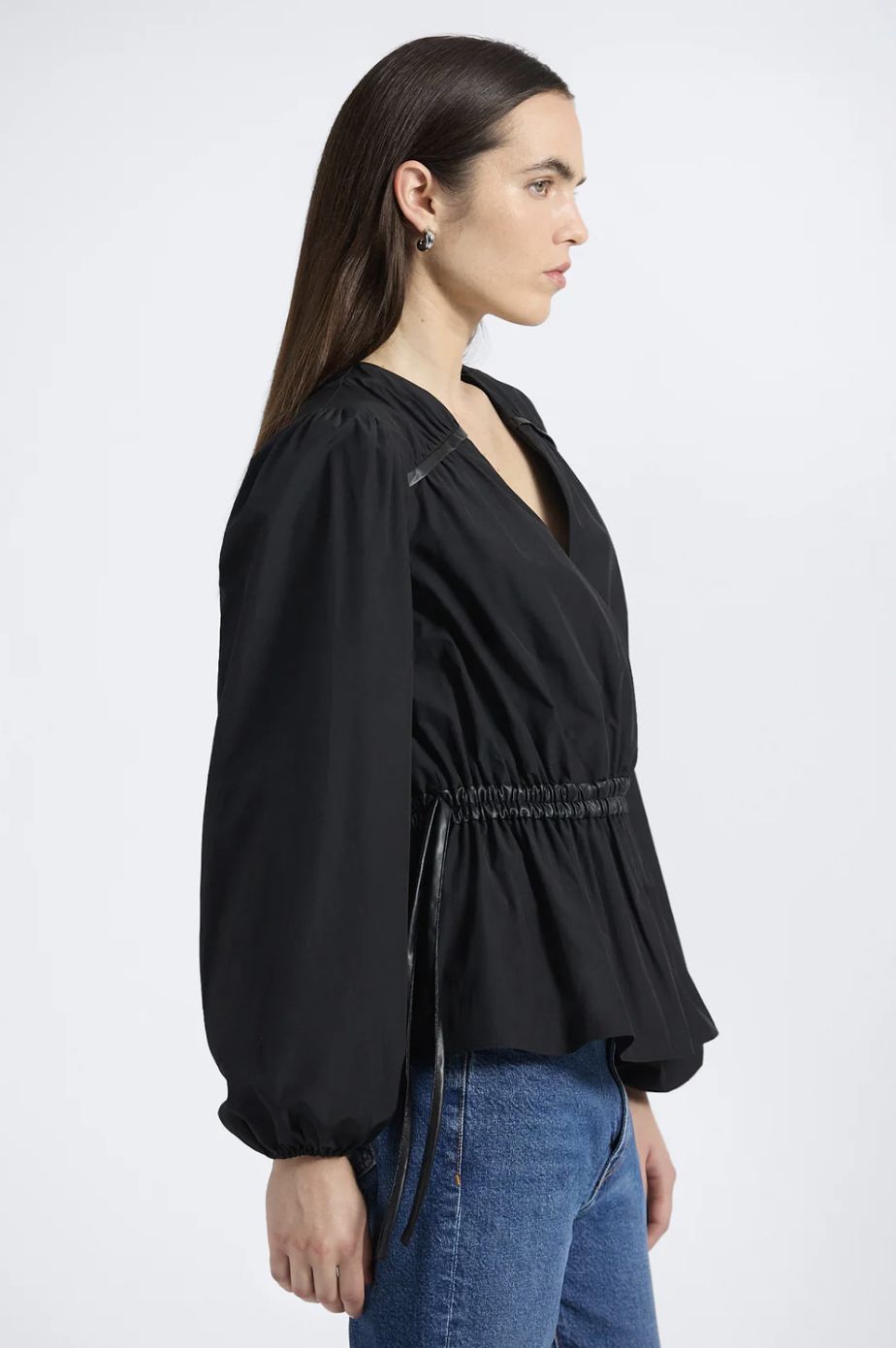 Derek Lam Dominica Leather Trim Poplin Top
