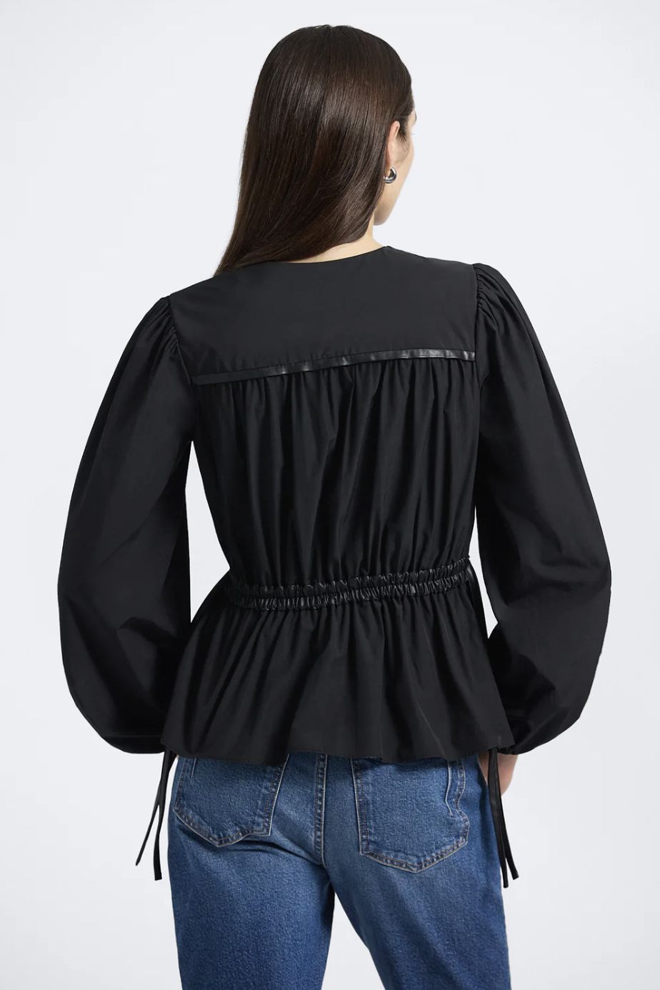 Derek Lam Dominica Leather Trim Poplin Top