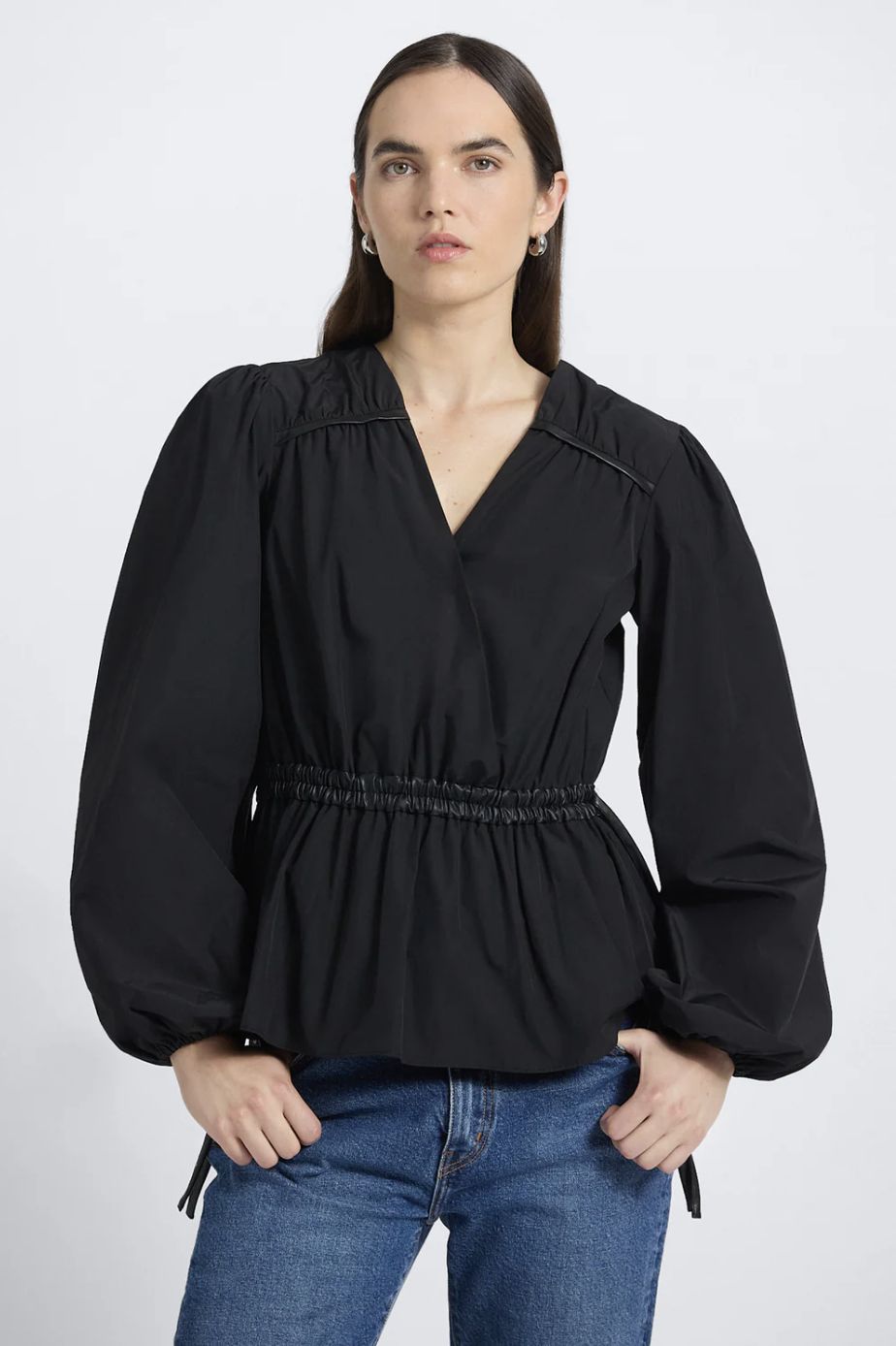 Derek Lam Dominica Leather Trim Poplin Top