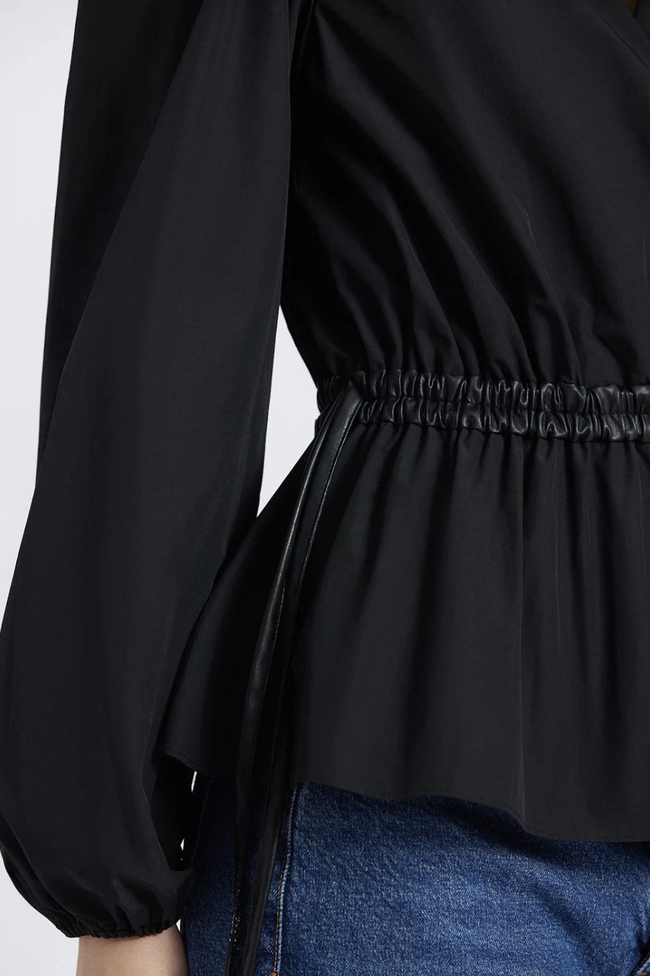 Derek Lam Dominica Leather Trim Poplin Top