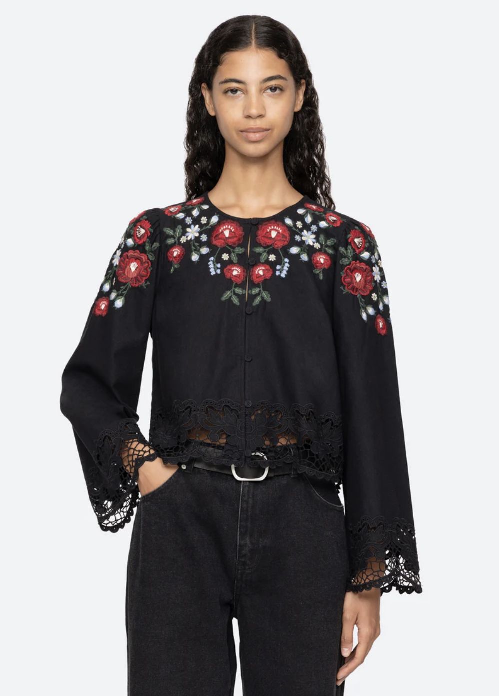 Sea-NY Rosaline Long Sleeve Embroidery Top
