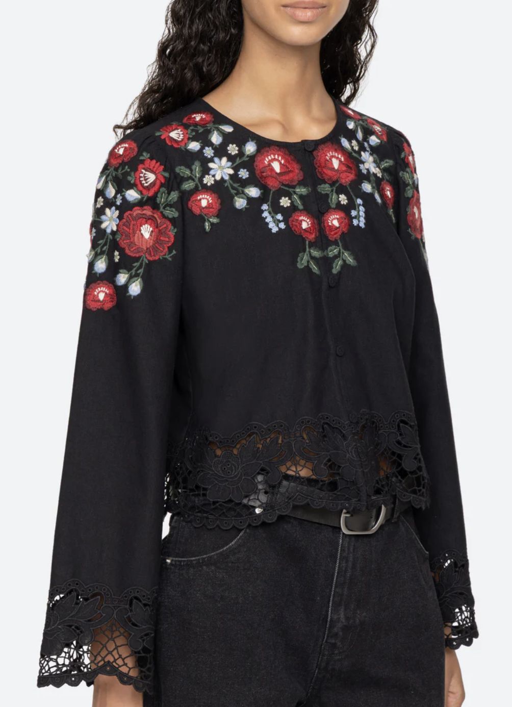 Sea-NY Rosaline Long Sleeve Embroidery Top