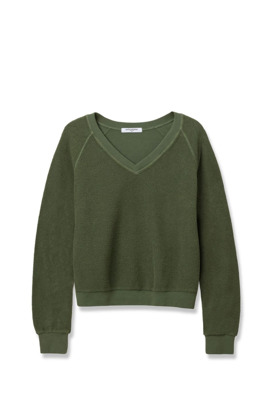 Perfect White Tee Zuri V-Neck Sweatshirt in Fern