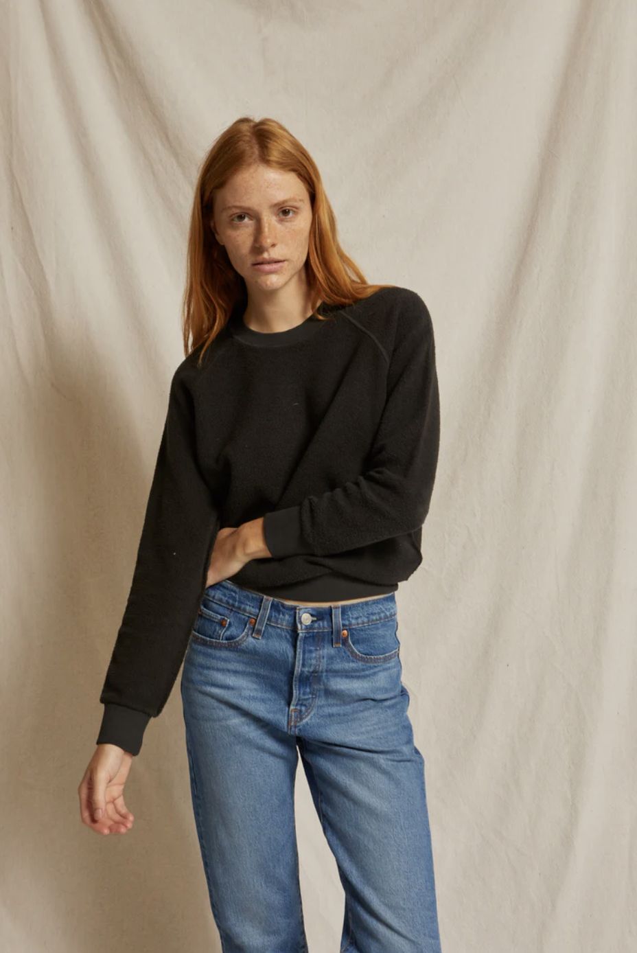 Perfect White Tee Ziggy Crew Neck Sweatshirt in Vintage Black