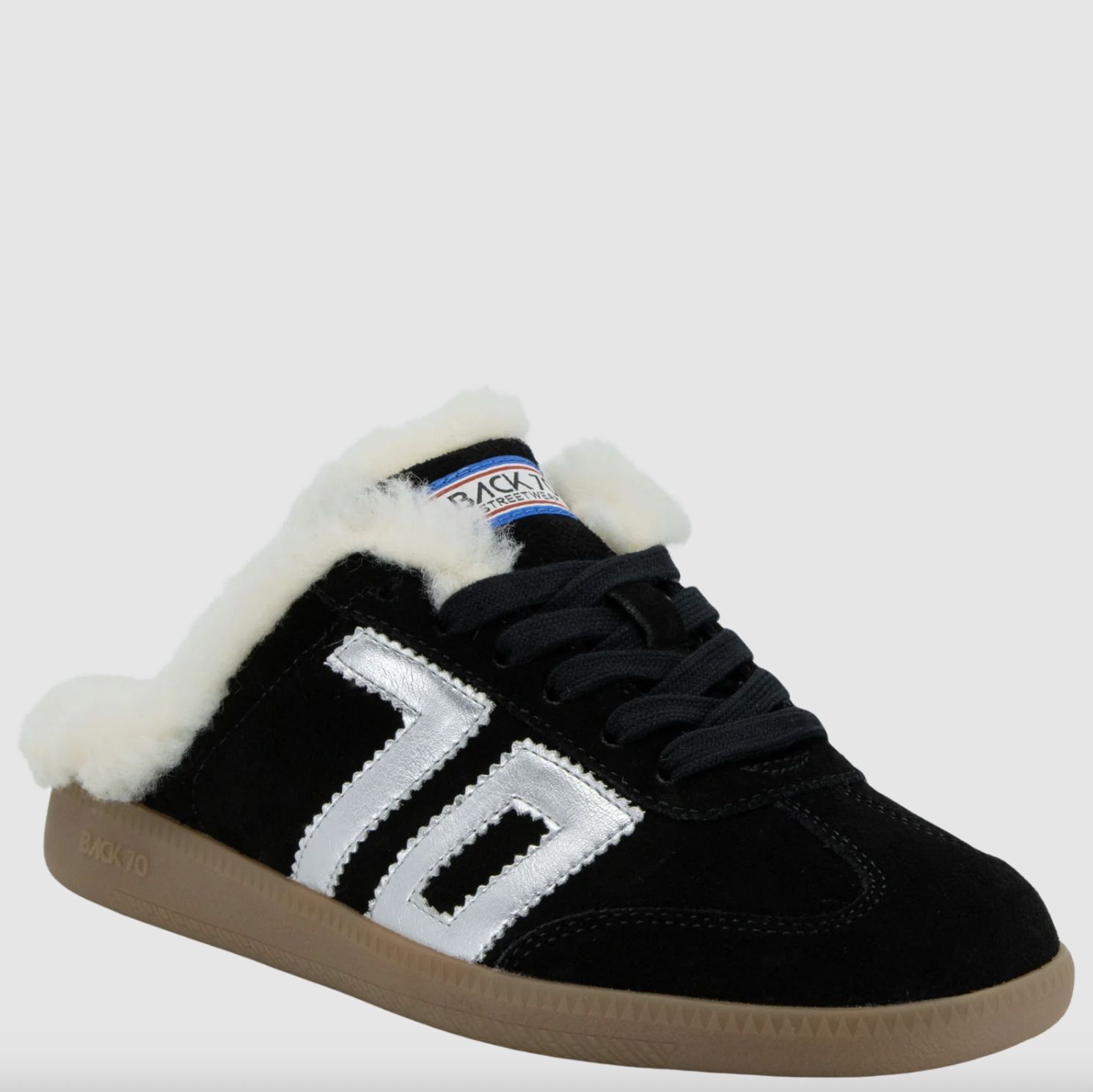 Back 70 Easter Fluff Backless Sneaker in Black Suede