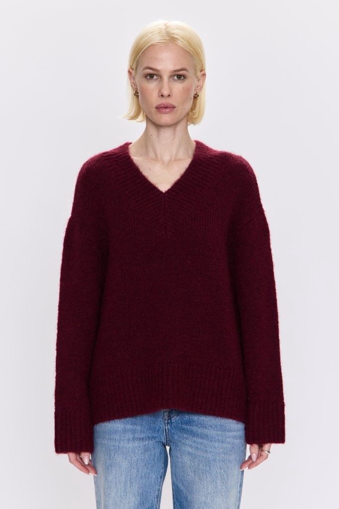 Pistola Talia Chunky V-Neck Sweater, Color: Claret, Size: XS