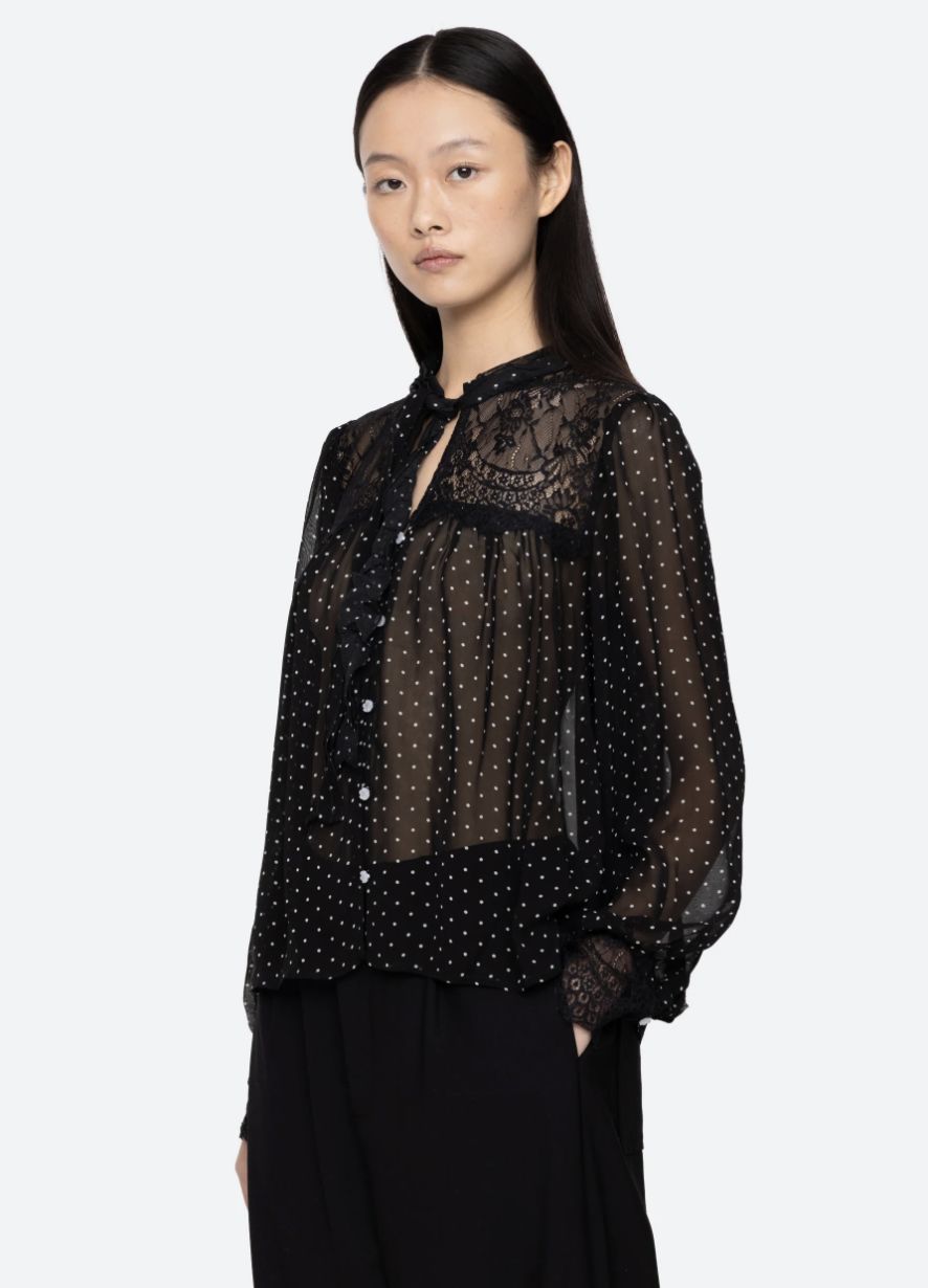 Sea-NY Melody Polka Dot Long Sleeve Top