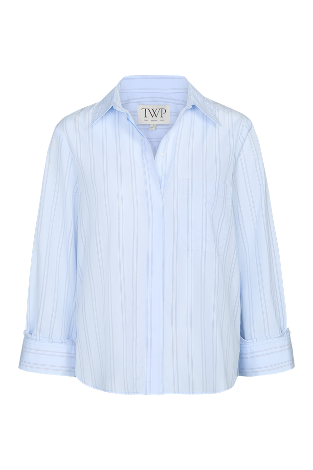 TWP Boyfriend Cotton Stripe Shirt, Color: Blue/Midnight, Size: XS