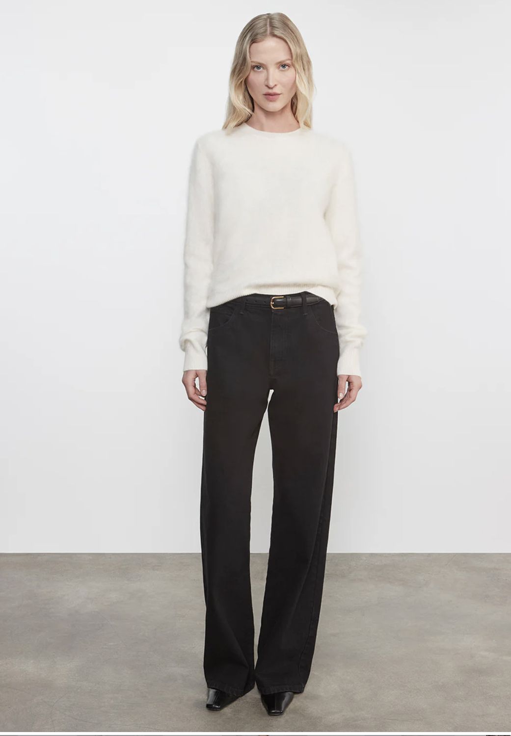 Enza Costa Cashmere Easy Crew Neck Sweater in Chalk