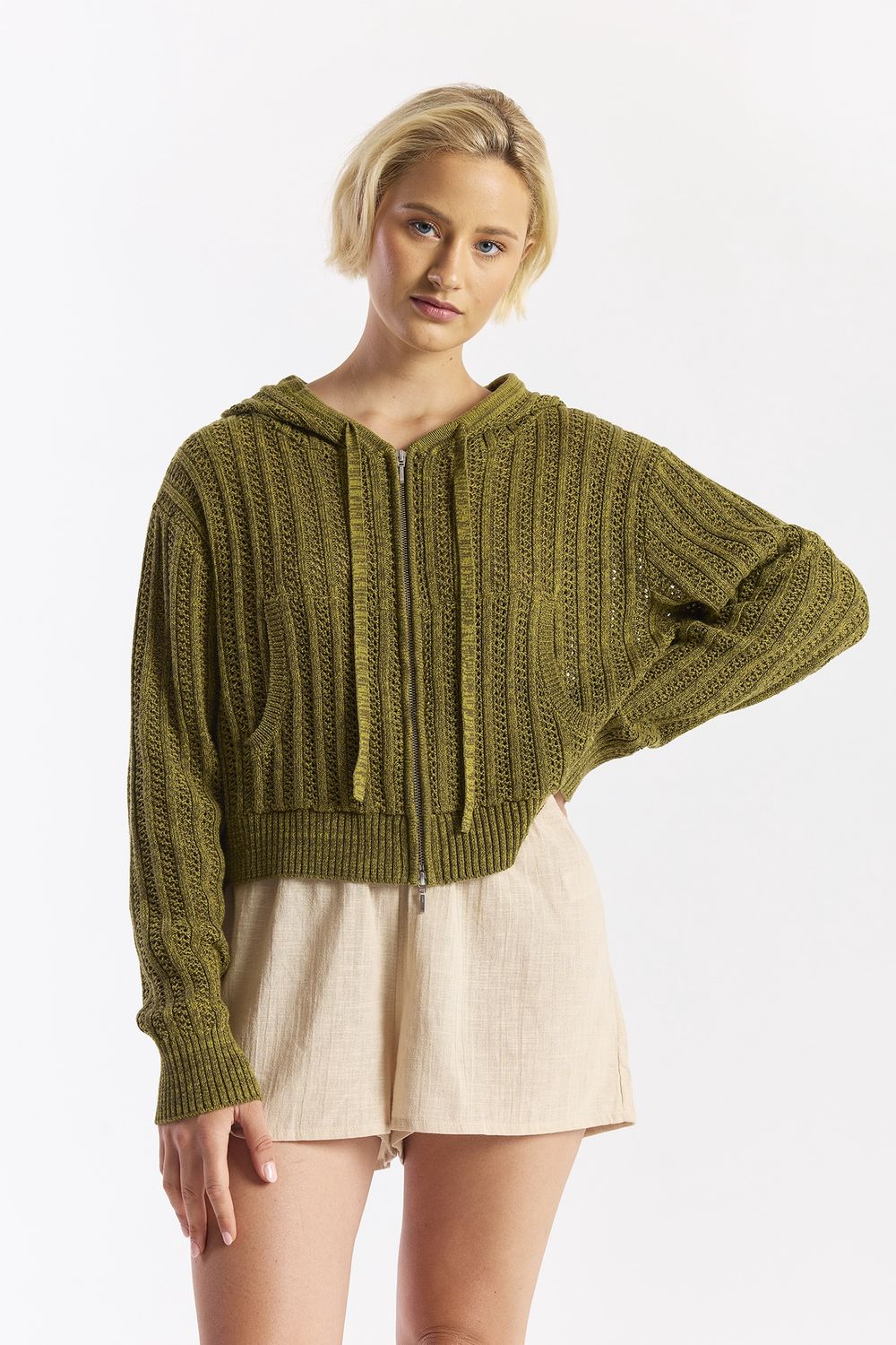 Wispr Twist Yarn Ladder Stitch Cropped Hoodie
