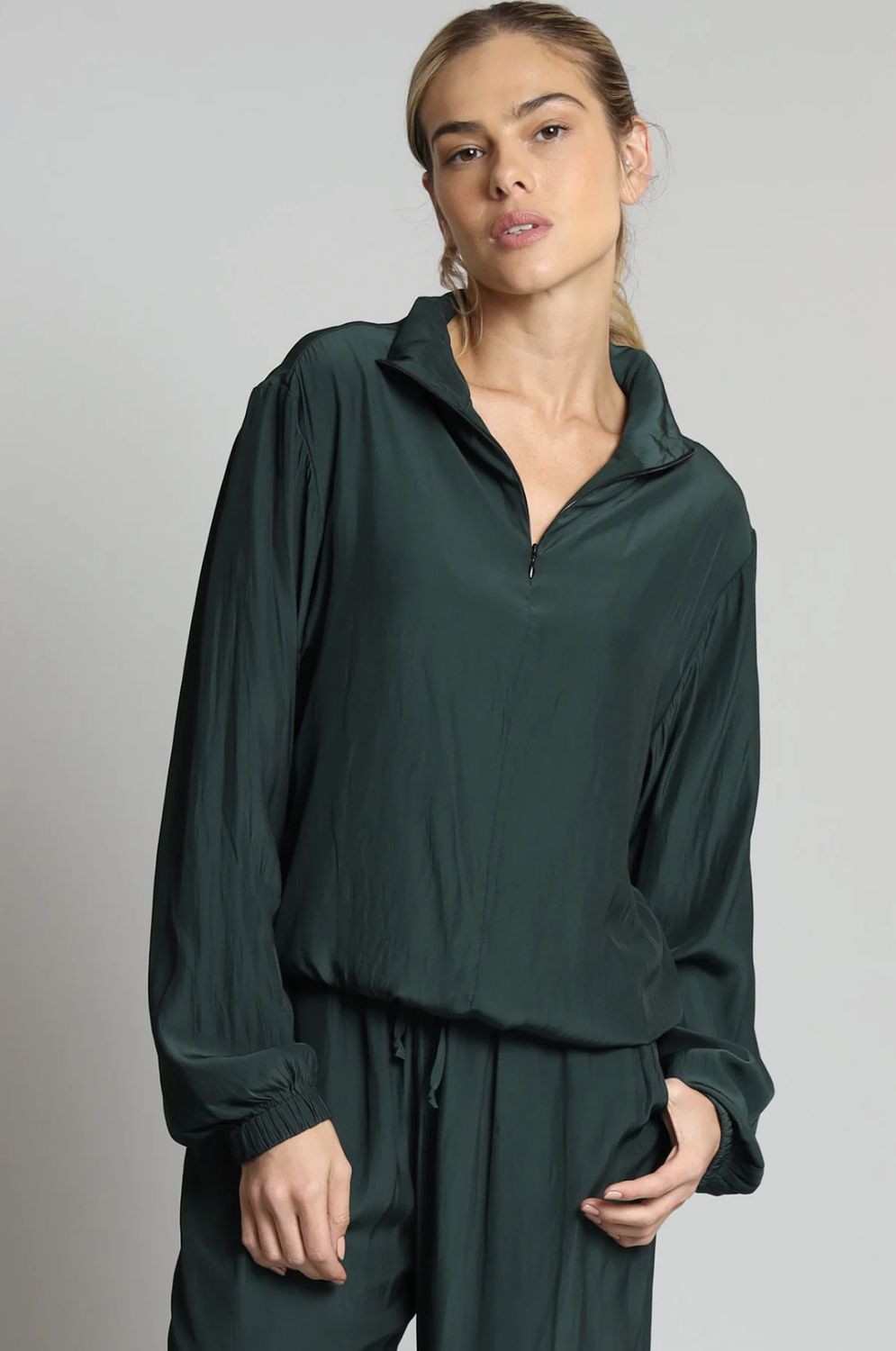 Lola &amp; Sophie D-Satin Half Zip Sweatshirt