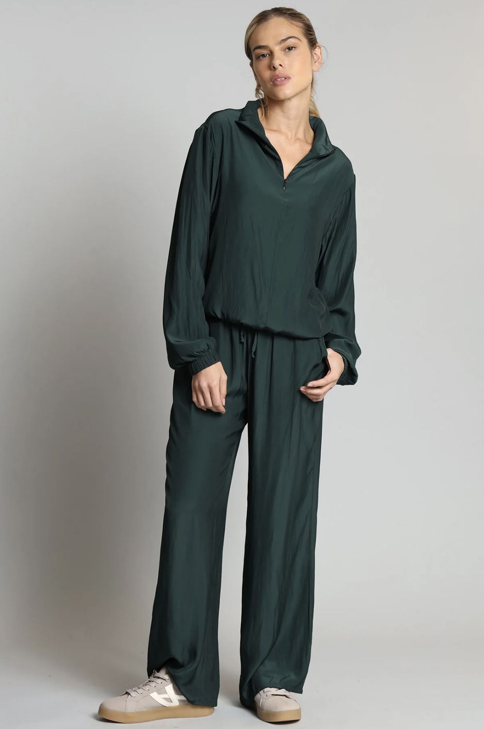 Lola &amp; Sophie D-Satin Half Zip Sweatshirt