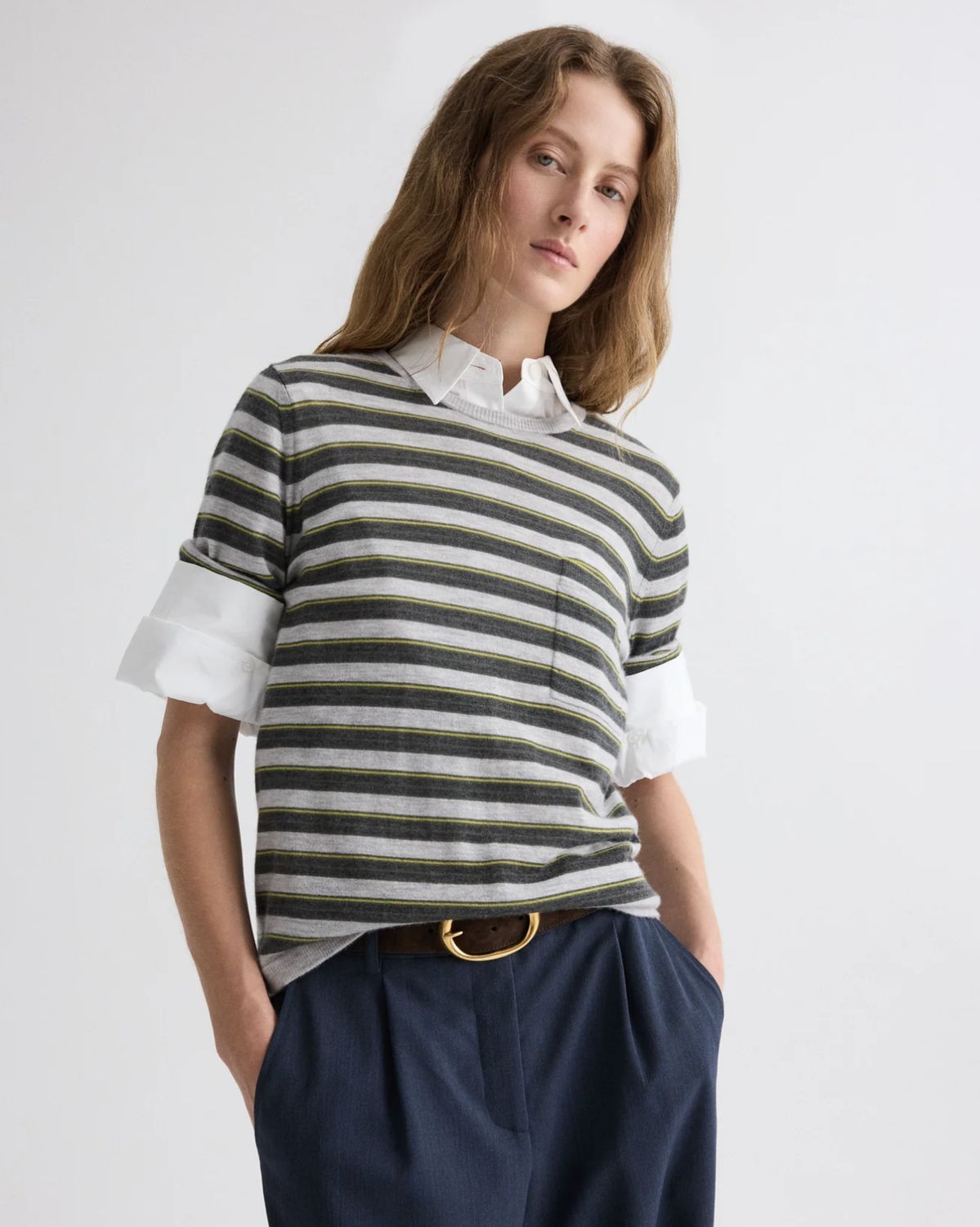 TWP Striped True Crewneck Cashmere Tee