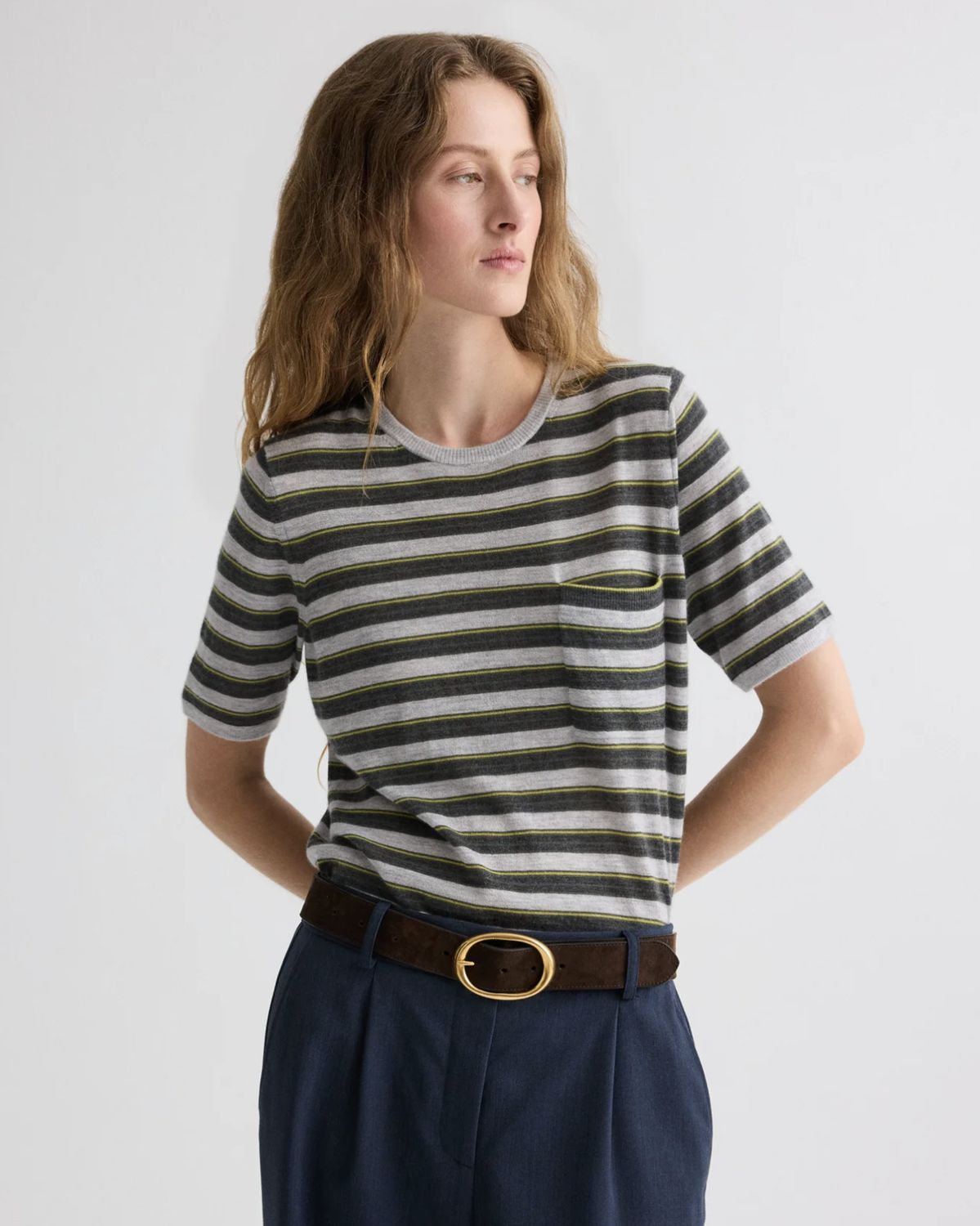 TWP Striped True Crewneck Cashmere Tee