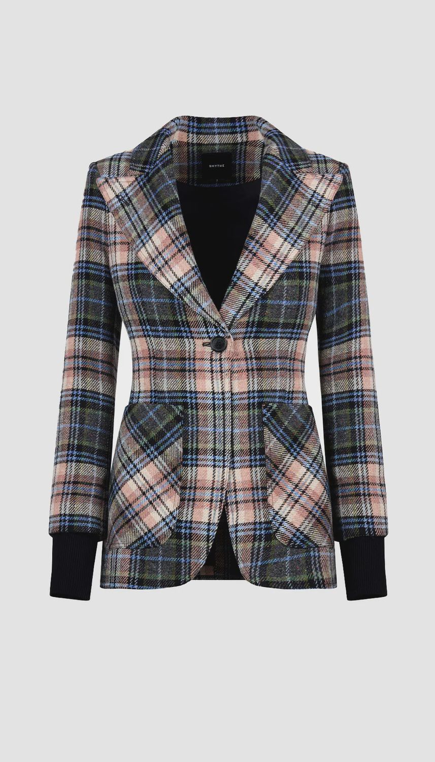 Smythe Birkin Rib-Cuffed Blazer in Plaid