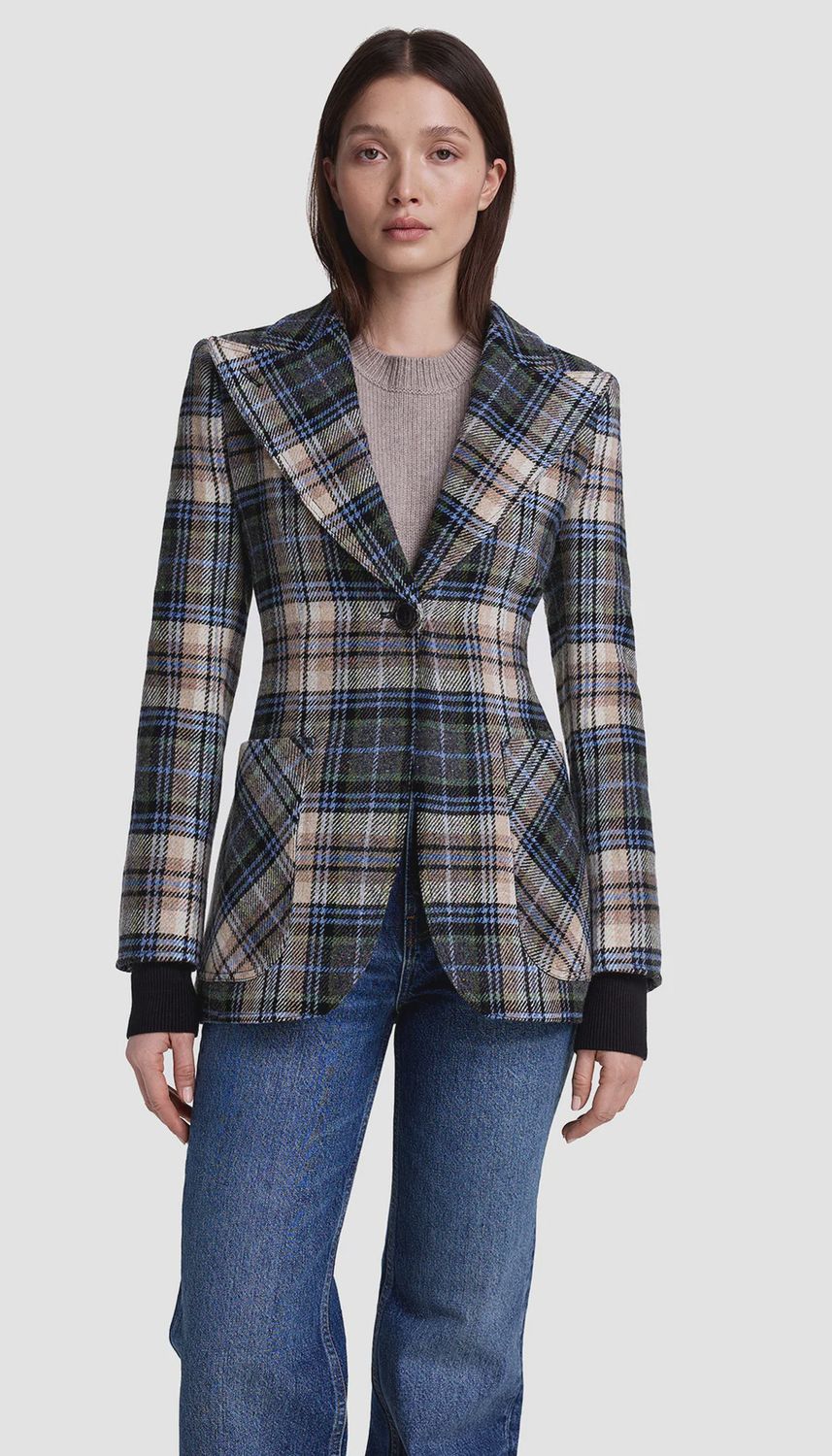 Smythe Birkin Rib-Cuffed Blazer in Plaid