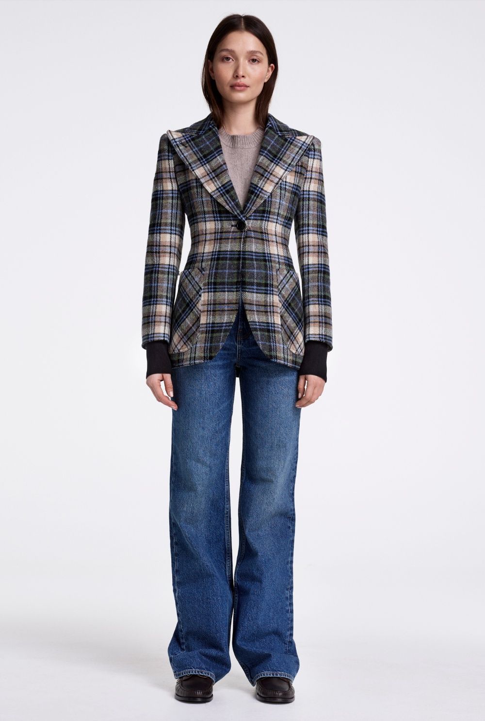 Smythe Birkin Rib-Cuffed Blazer in Plaid