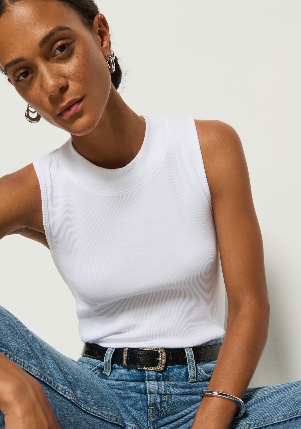 Nation Joan Sleeveless Mock Neck Tank, Color: White, Size: XS