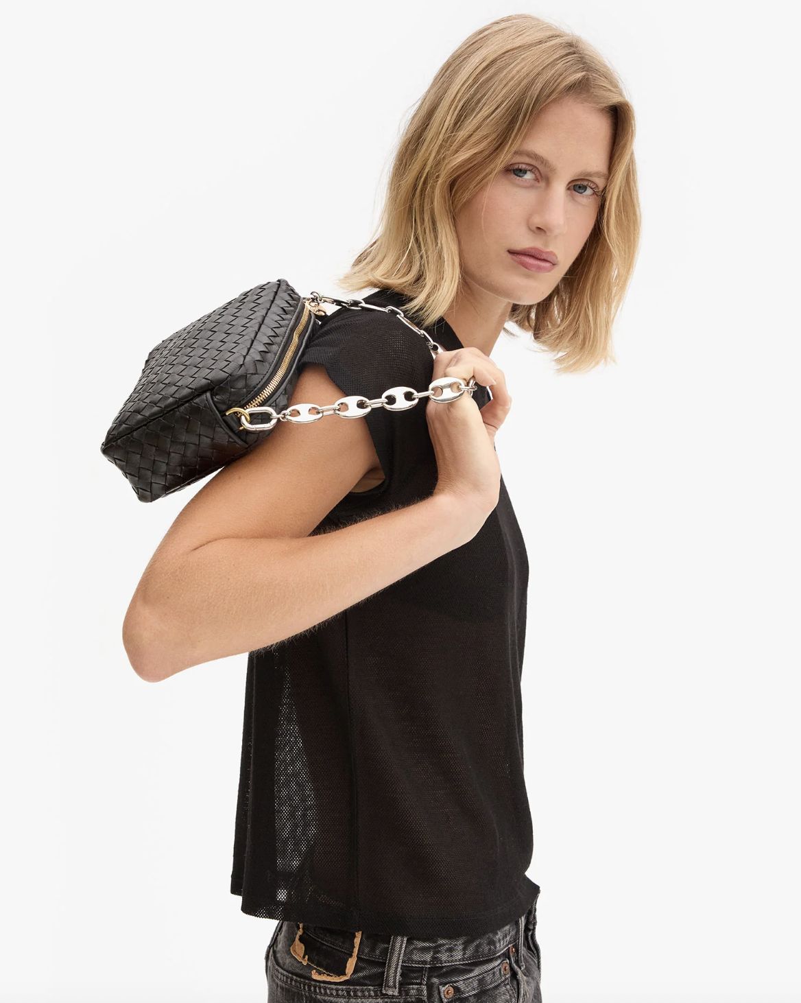 Clare V Shortie Mariner Chain Strap in Silver