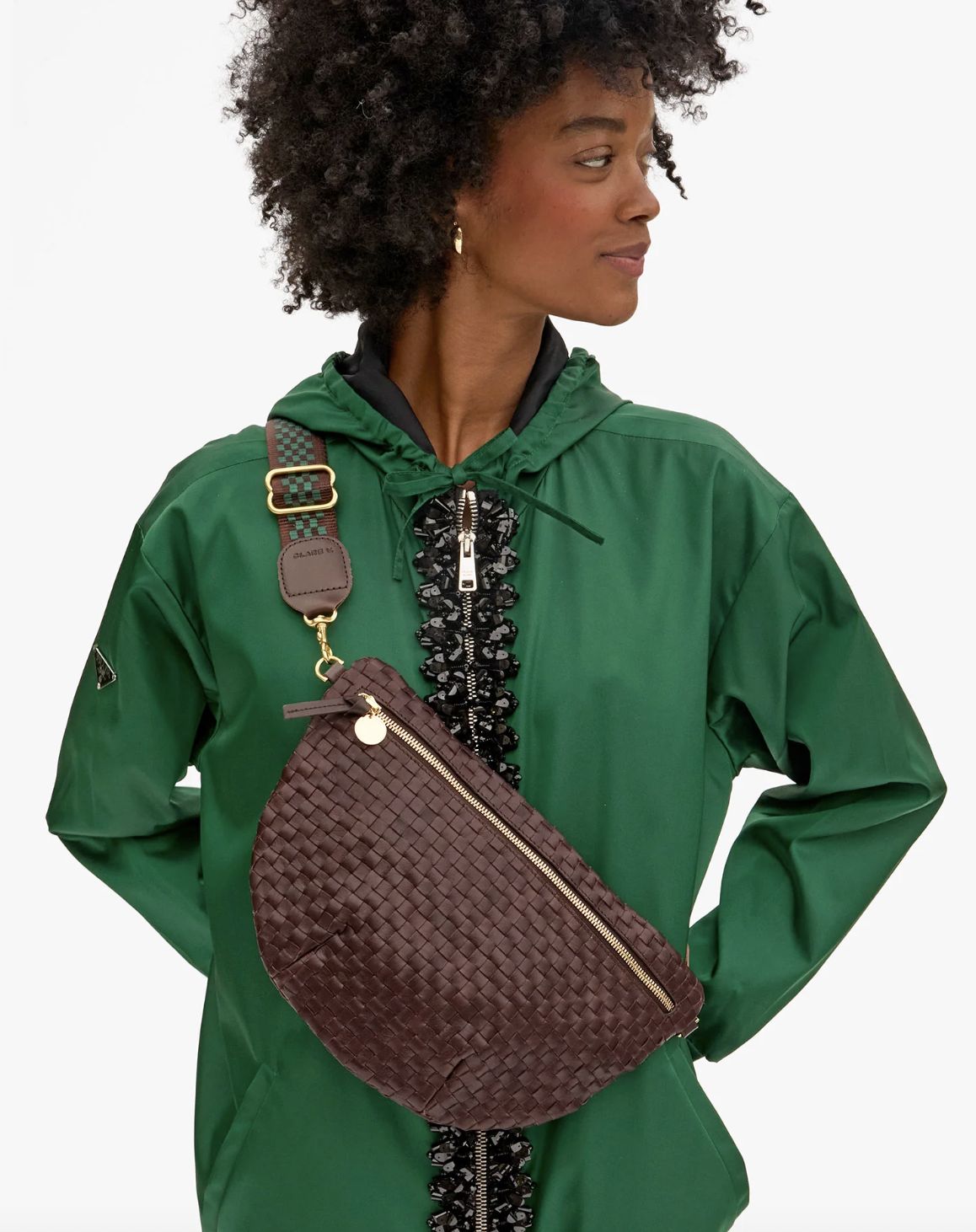 Clare V Grande Fanny in Tobacco Woven Checker