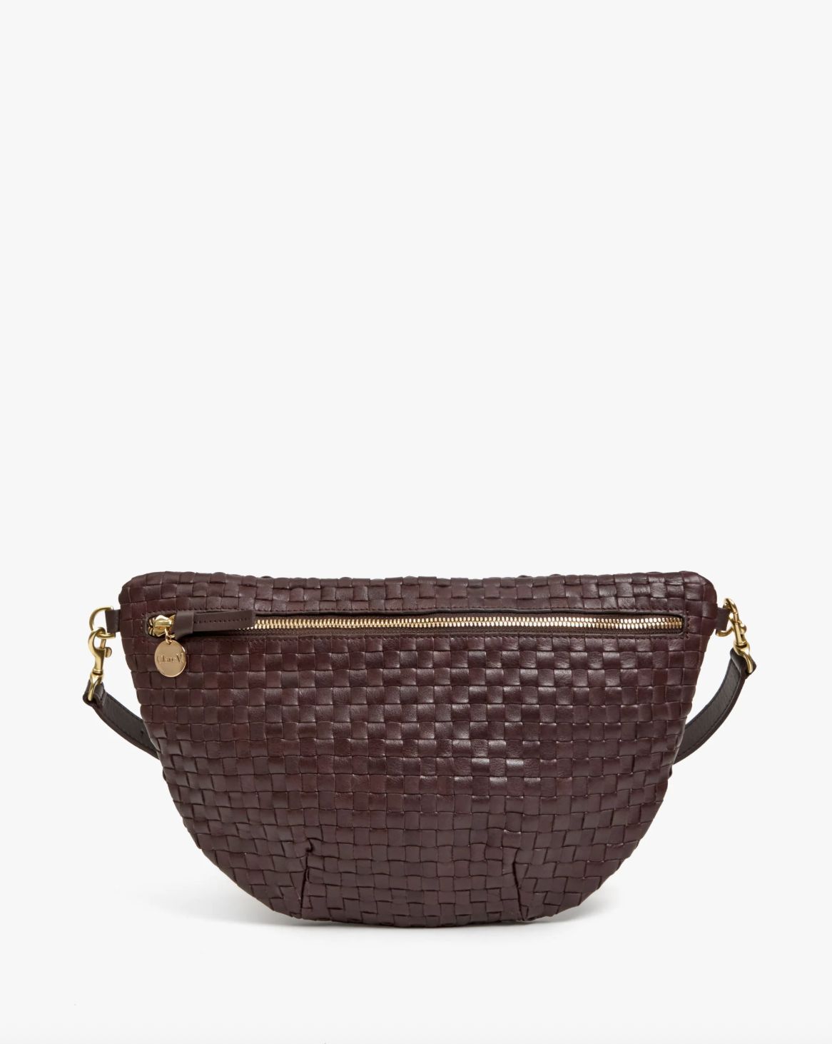 Clare V Grande Fanny in Tobacco Woven Checker