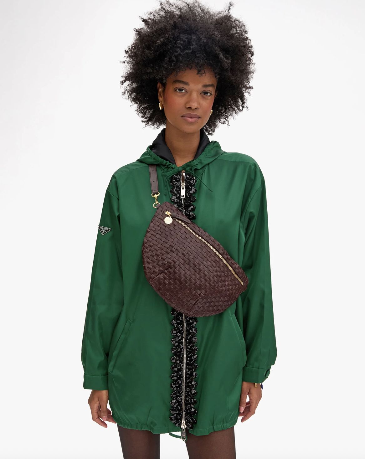 Clare V Grande Fanny in Tobacco Woven Checker