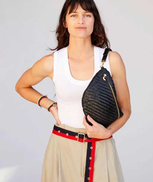 Clare V. Grande Fanny in Black Woven Zig Zag