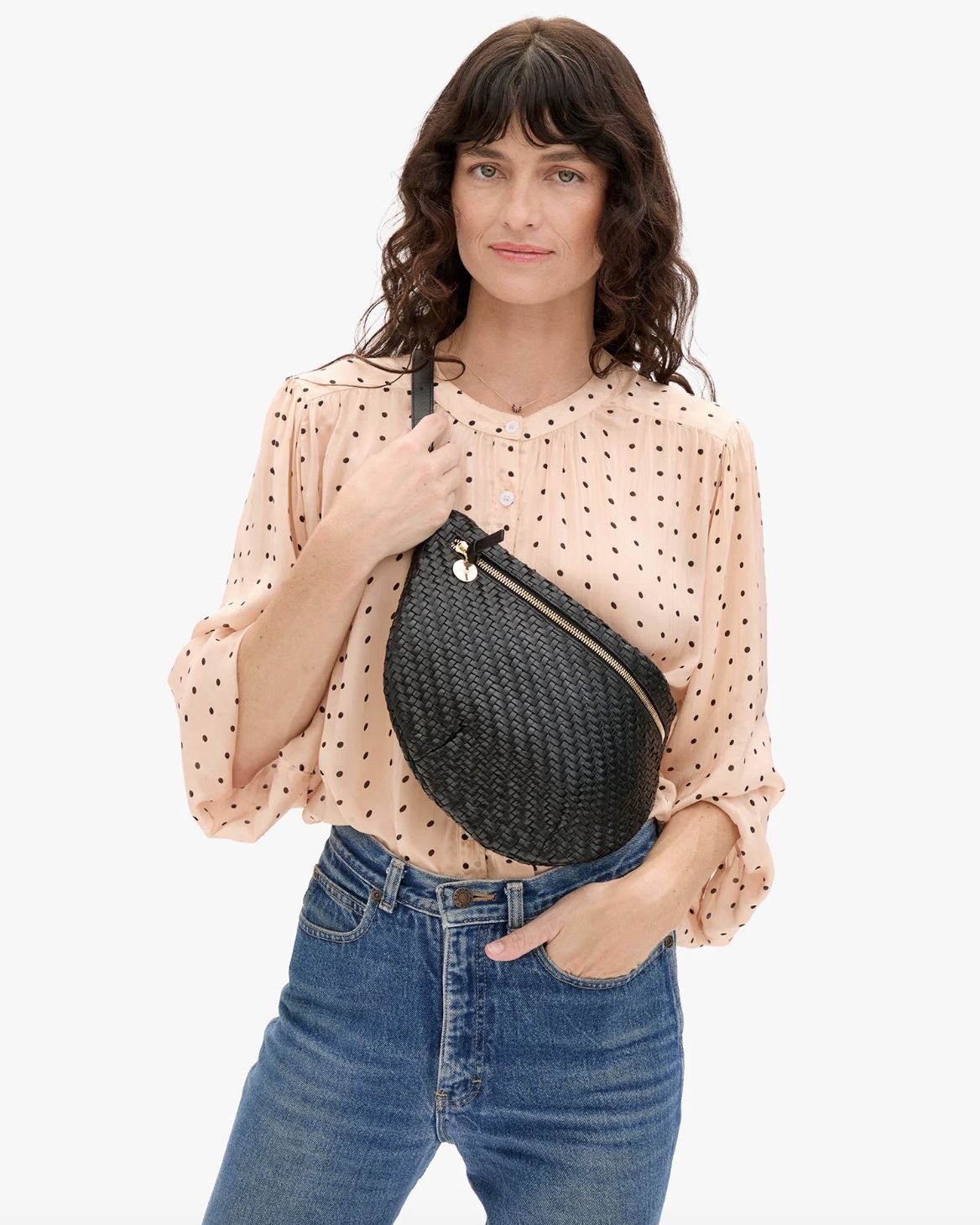 Clare V. Grande Fanny in Black Woven Zig Zag