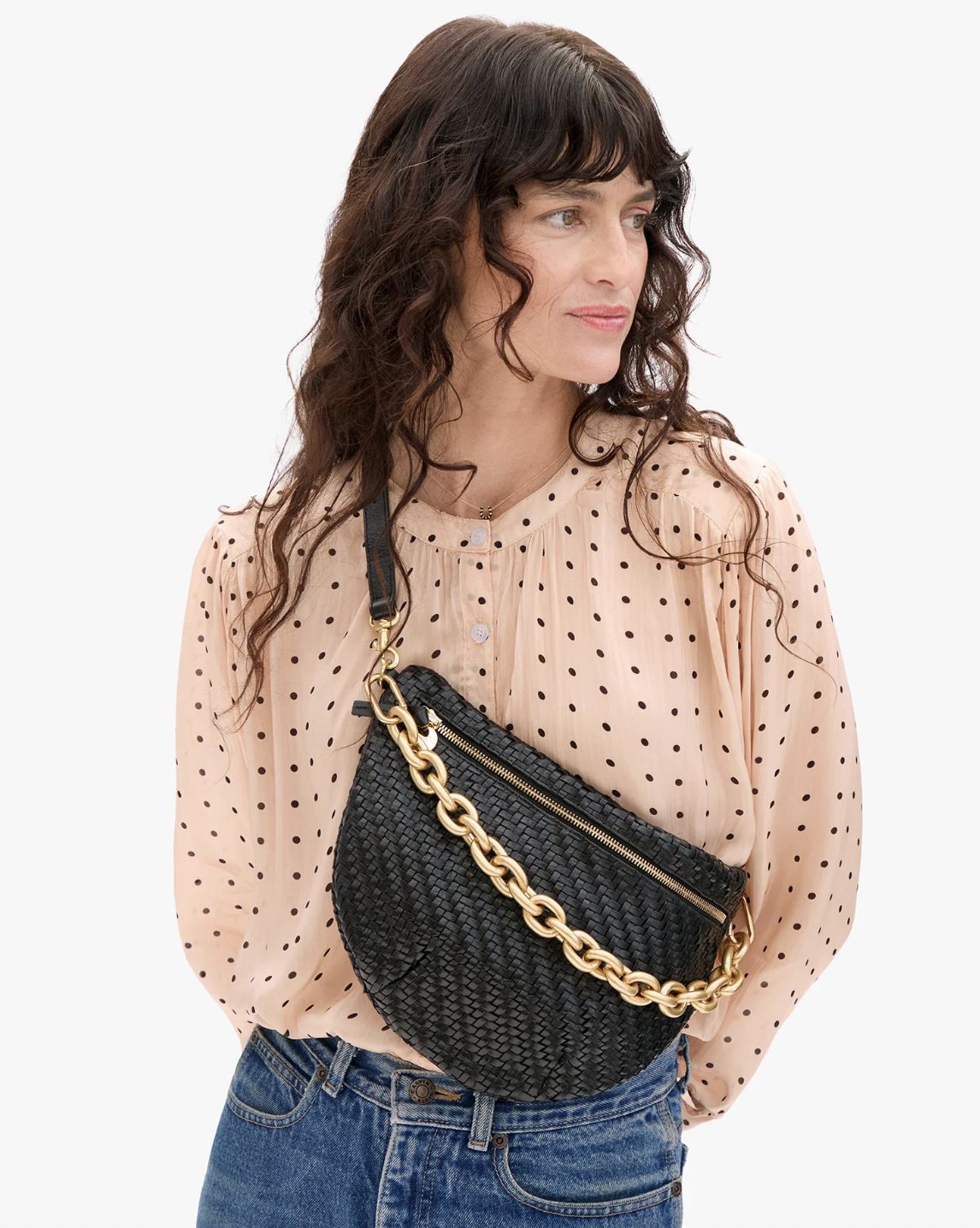 Clare V. Grande Fanny in Black Woven Zig Zag