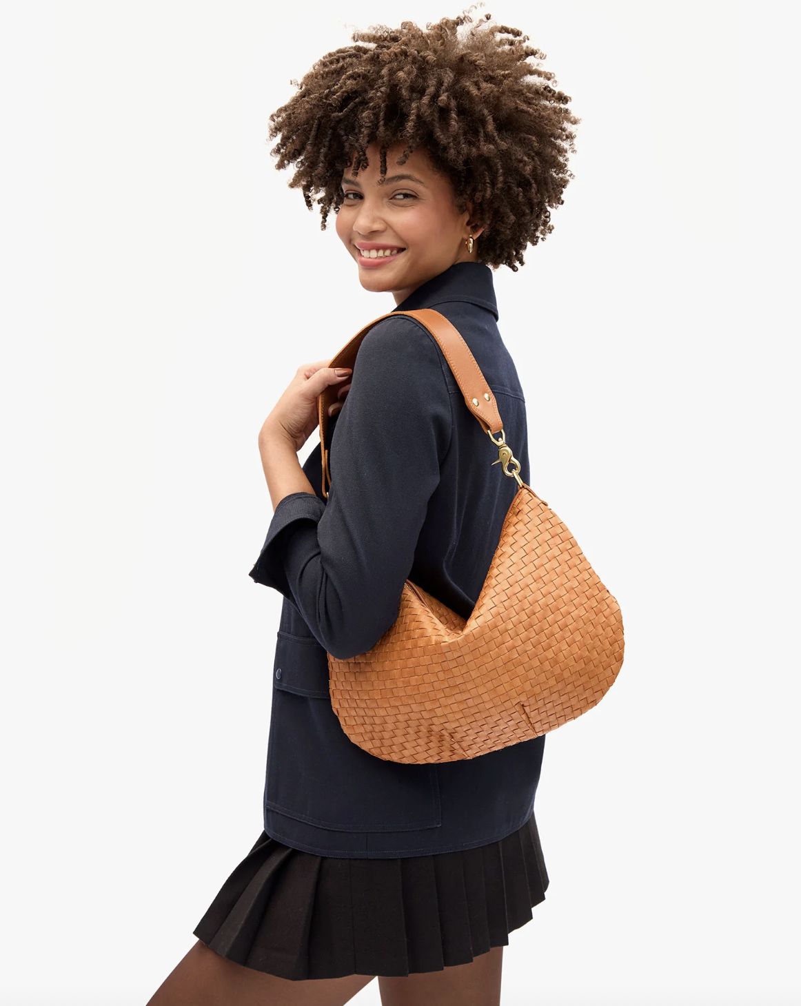 Clare V. Moyen Messenger in Natural Woven Checker