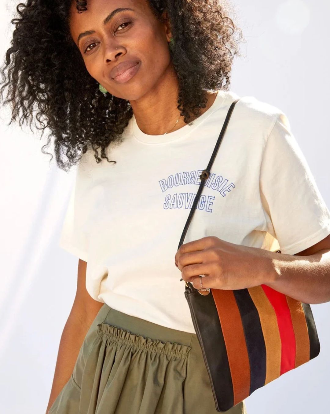 Clare V Stripe Suede Clutch