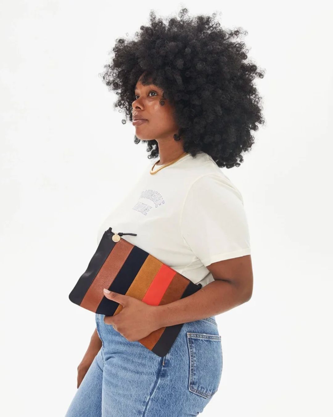 Clare V Stripe Suede Clutch