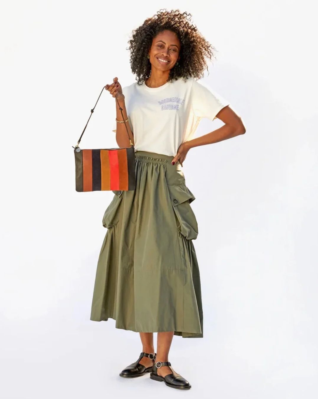 Clare V Stripe Suede Clutch