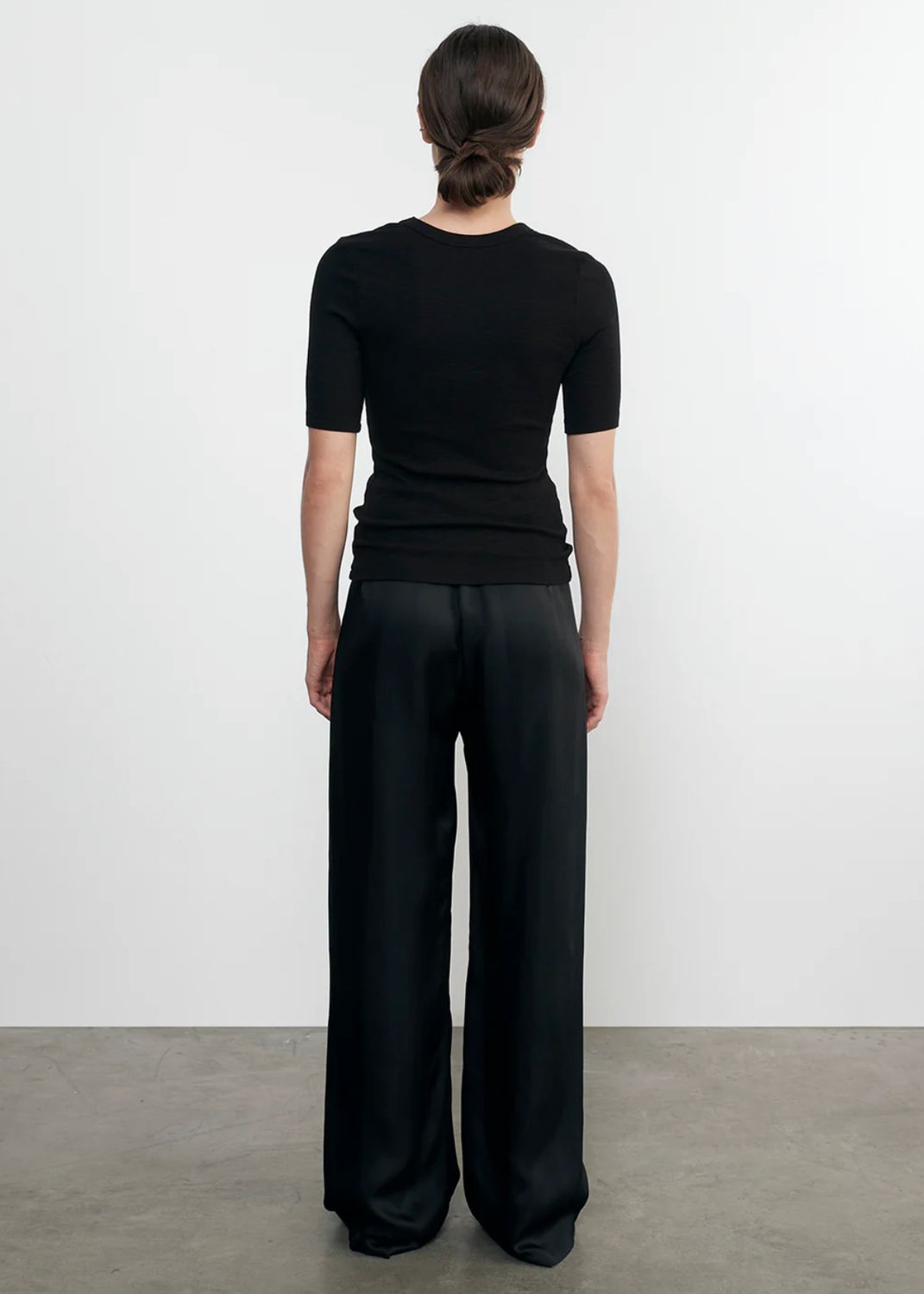 Enza Costa Textured Knit Half-Sleeve U-Neck Tee