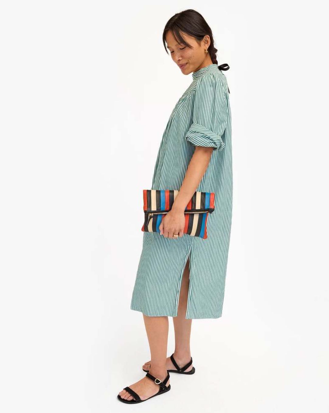 Clare V Striped Foldover Clutch with Tabs