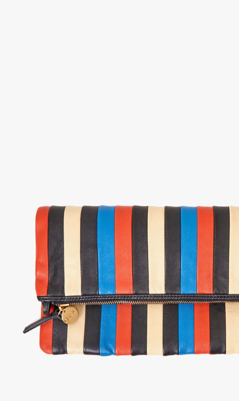 Clare V Striped Foldover Clutch with Tabs