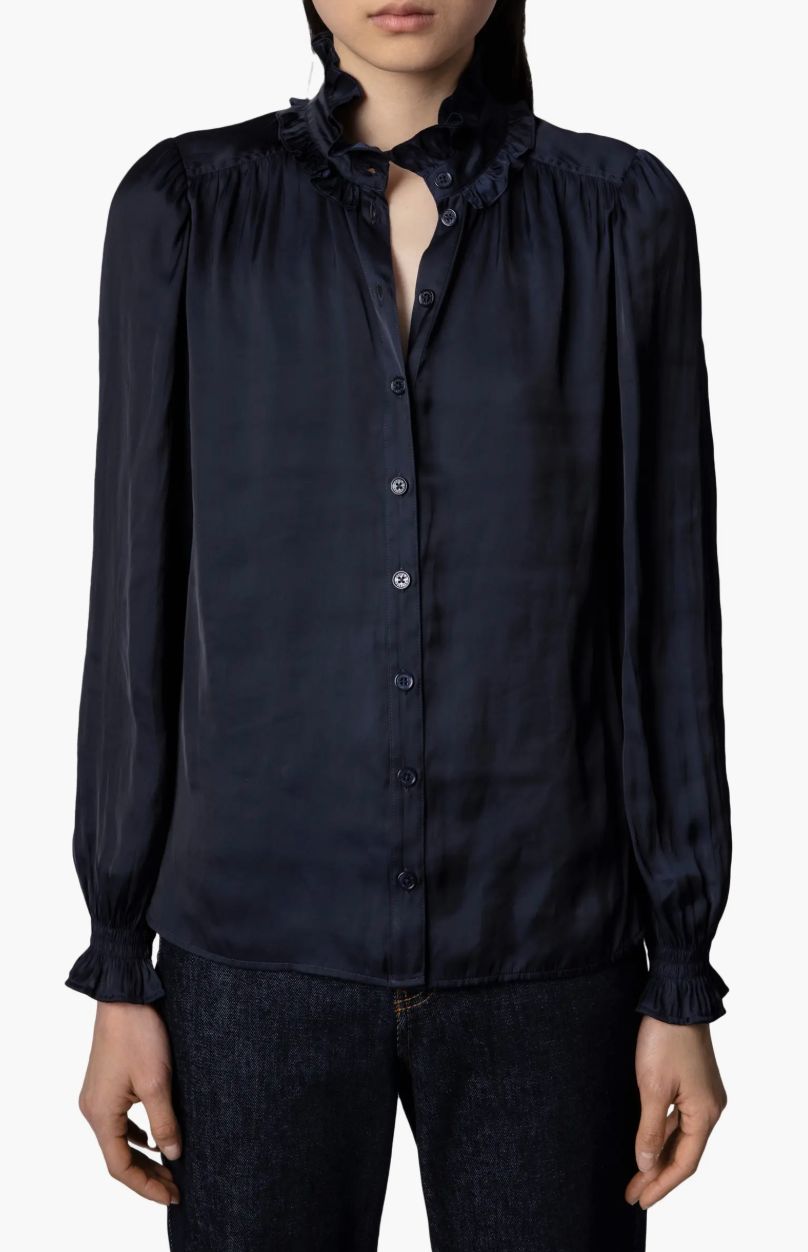 Zadig &amp; Voltaire Tacca Satin Blouse in Encre