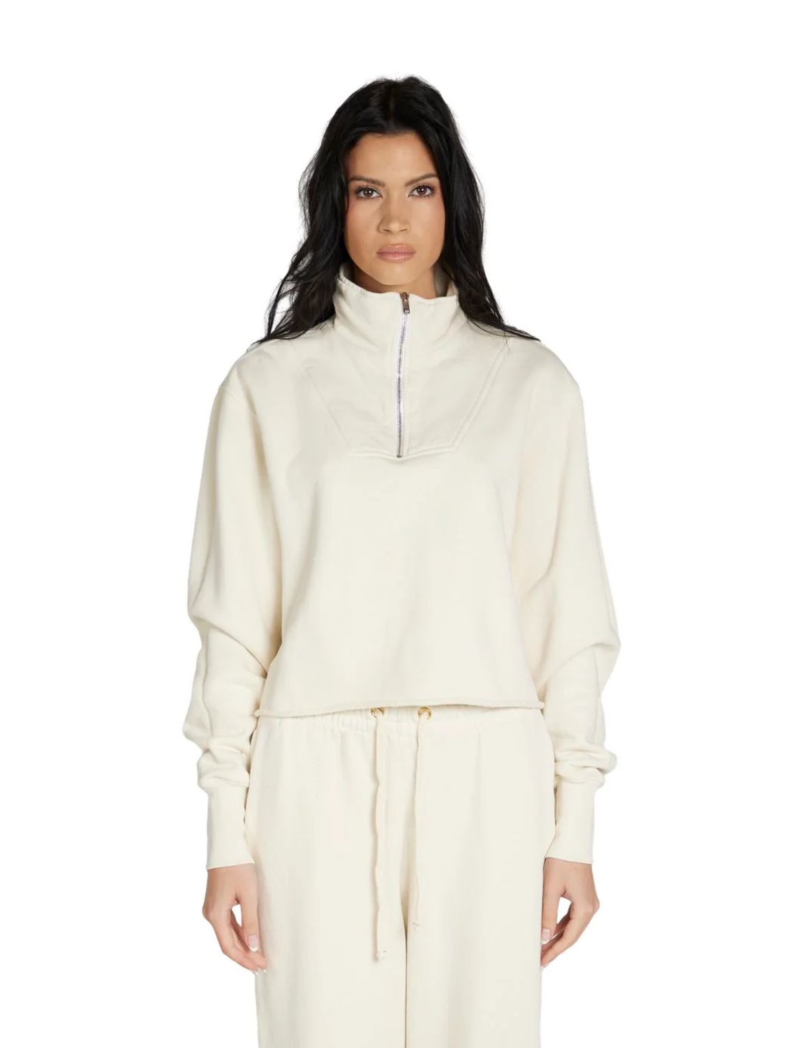 Les Tien Haley Cropped Half Zip in Ivory