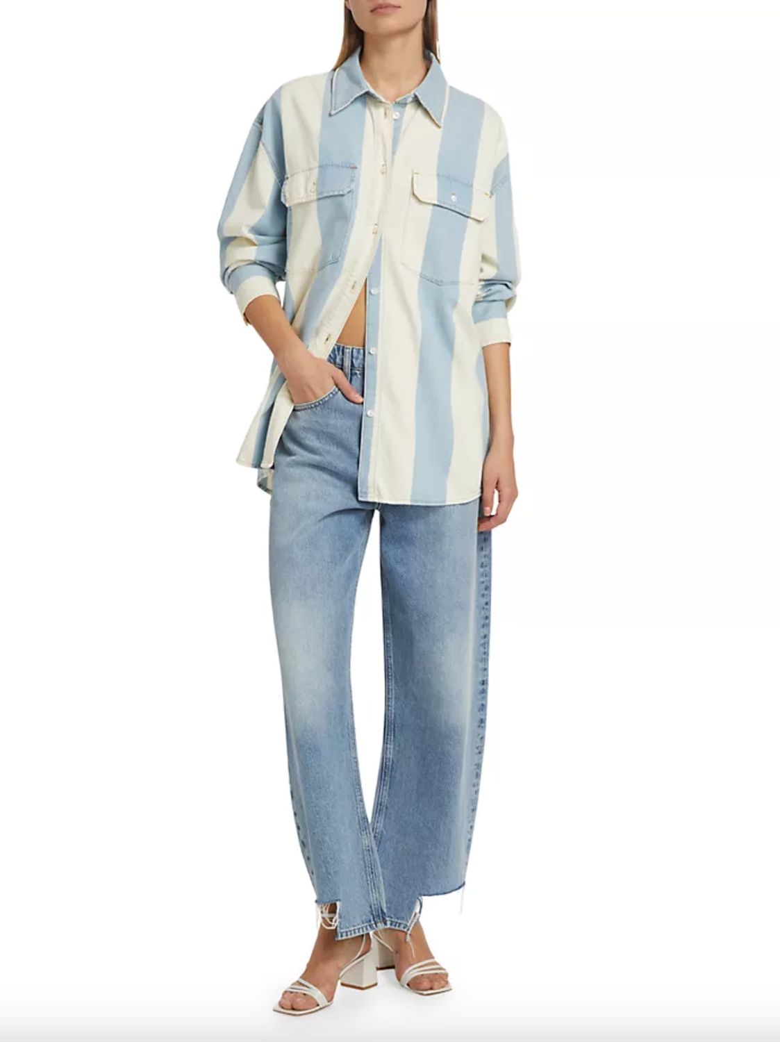 Frame Long Barrel Step Fray Jean in Divine