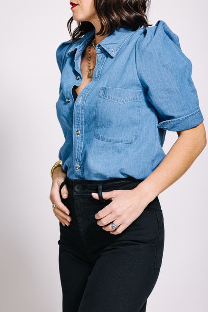 KMJ James Denim Pouf Blouse