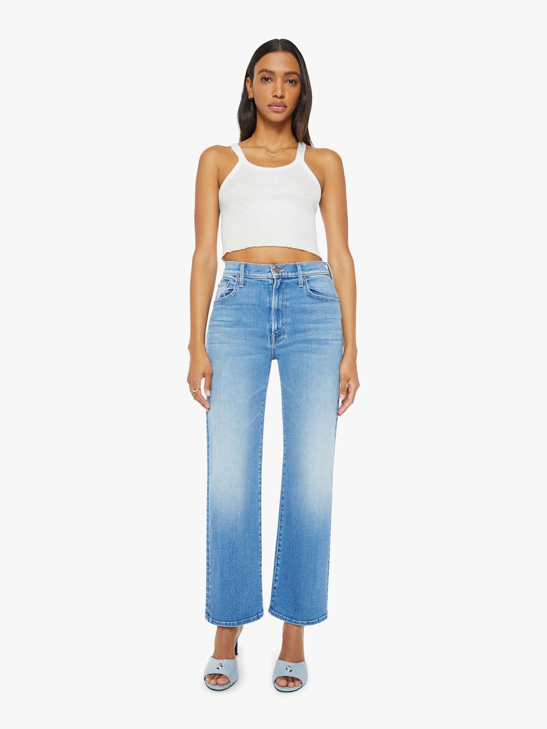 The Mother Rambler Zip Flood Jean in Read Between the Lines, Color: Read Between the Lines, Size: 25
