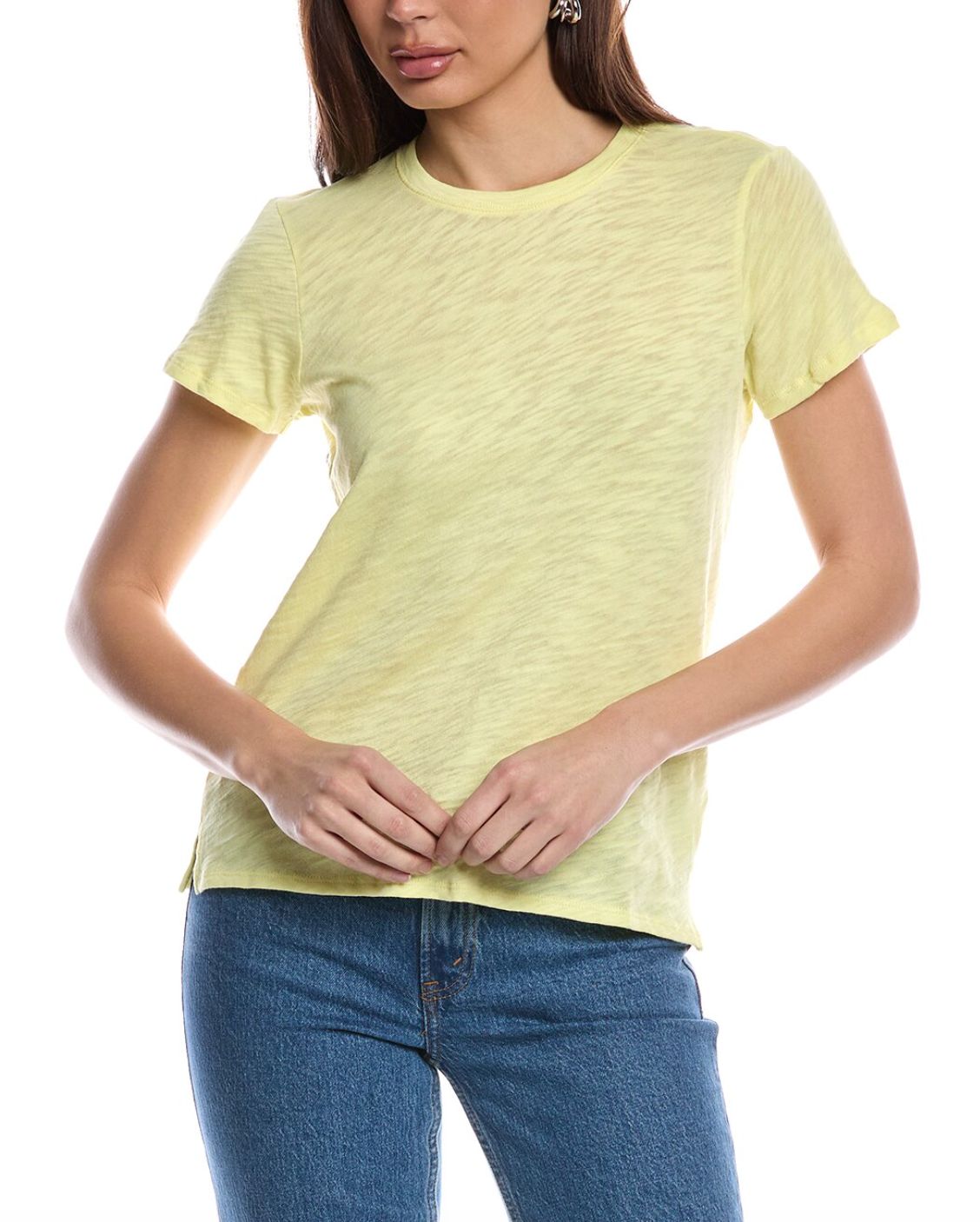 ATM Slub Schoolboy Short Sleeve V-Neck Tee in Lemon Chiffon