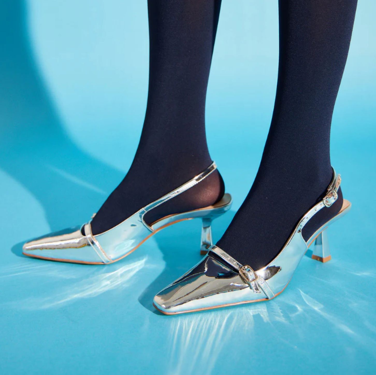 Yosi Samra Kate Sling Backs in Metallic Silver