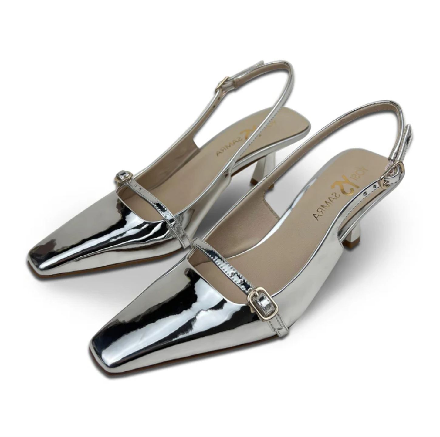 Yosi Samra Kate Sling Backs in Metallic Silver