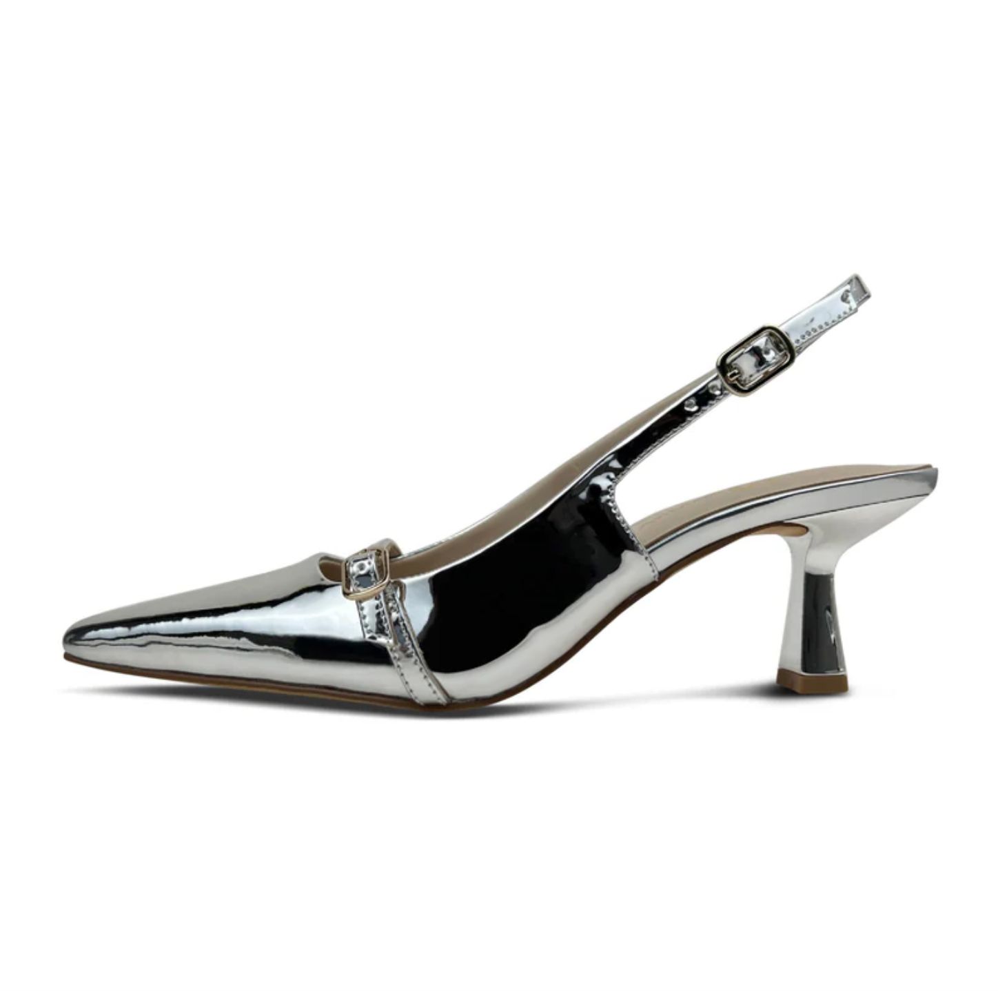 Yosi Samra Kate Sling Backs in Metallic Silver