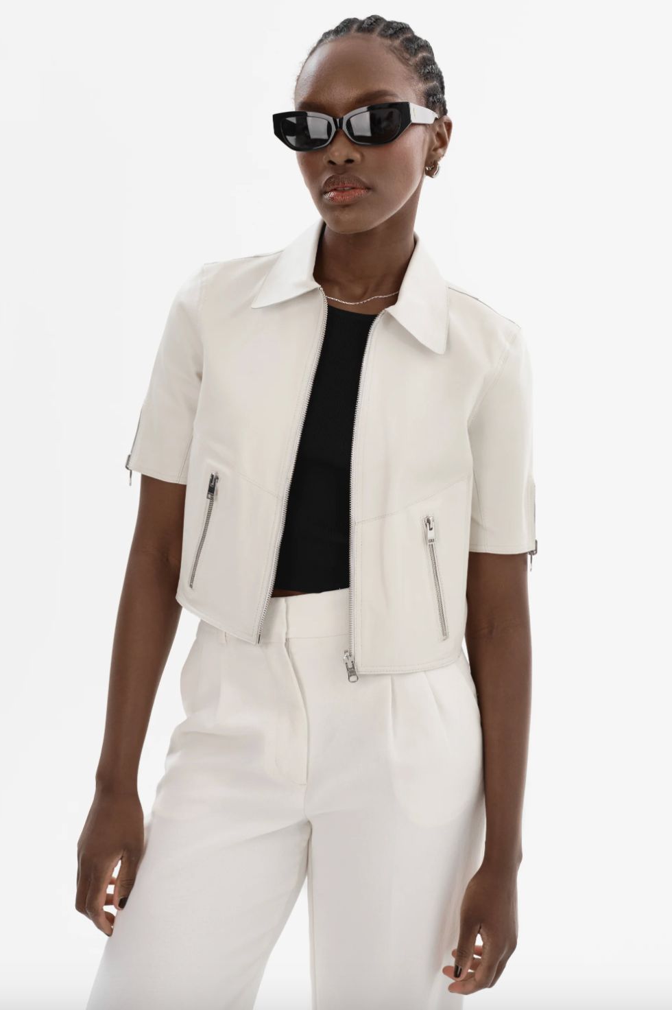 Lamarque Sevana Cropped Leather Reversible Jacket with Silver