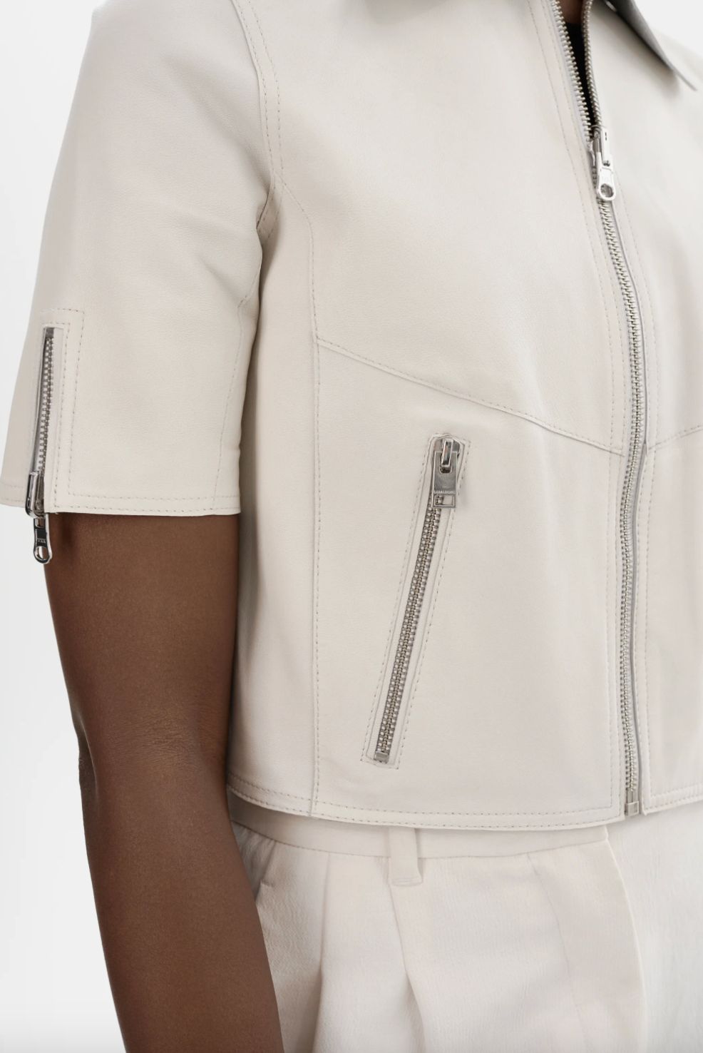 Lamarque Sevana Cropped Leather Reversible Jacket with Silver