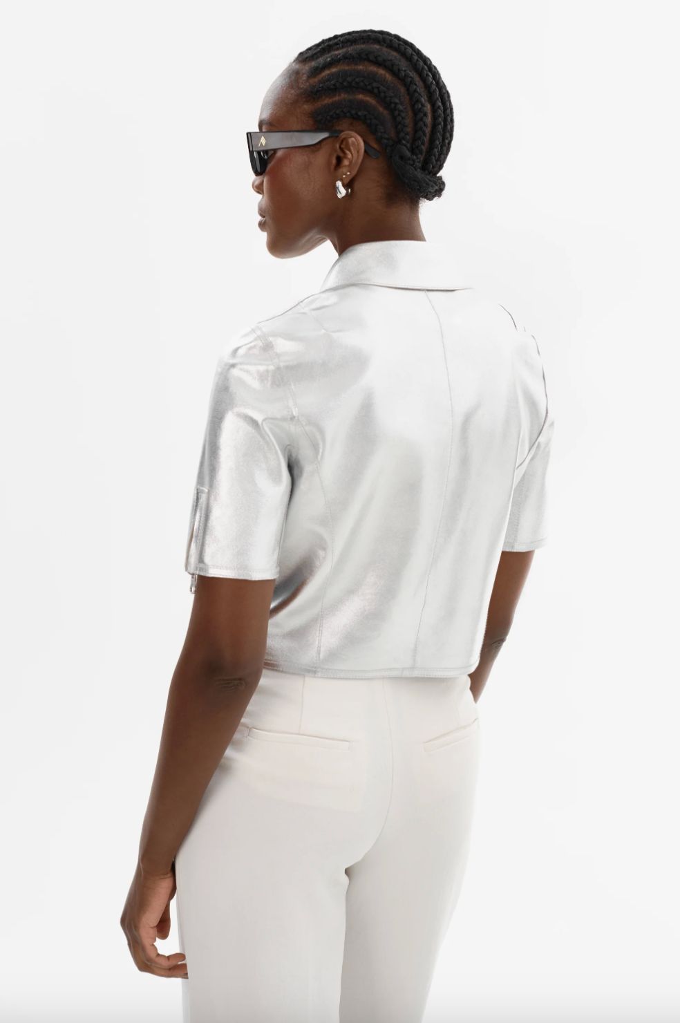 Lamarque Sevana Cropped Leather Reversible Jacket with Silver