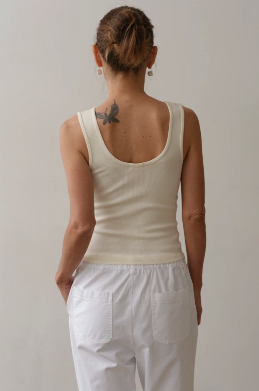 Donni Rib Scoop Tank in Creme